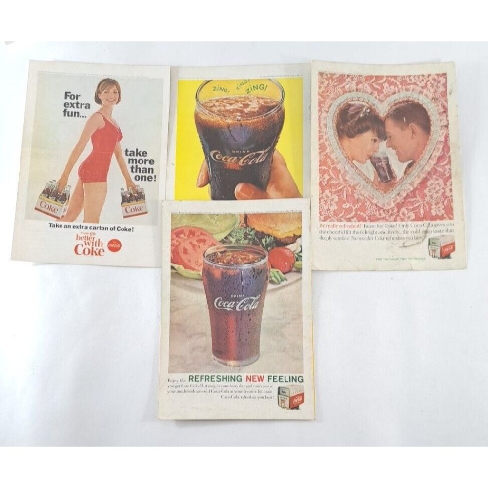 VTG Coca Cola Print Ads Lot Of 4 1960s Mancave Bar Art Mid Century Zing 10x7
